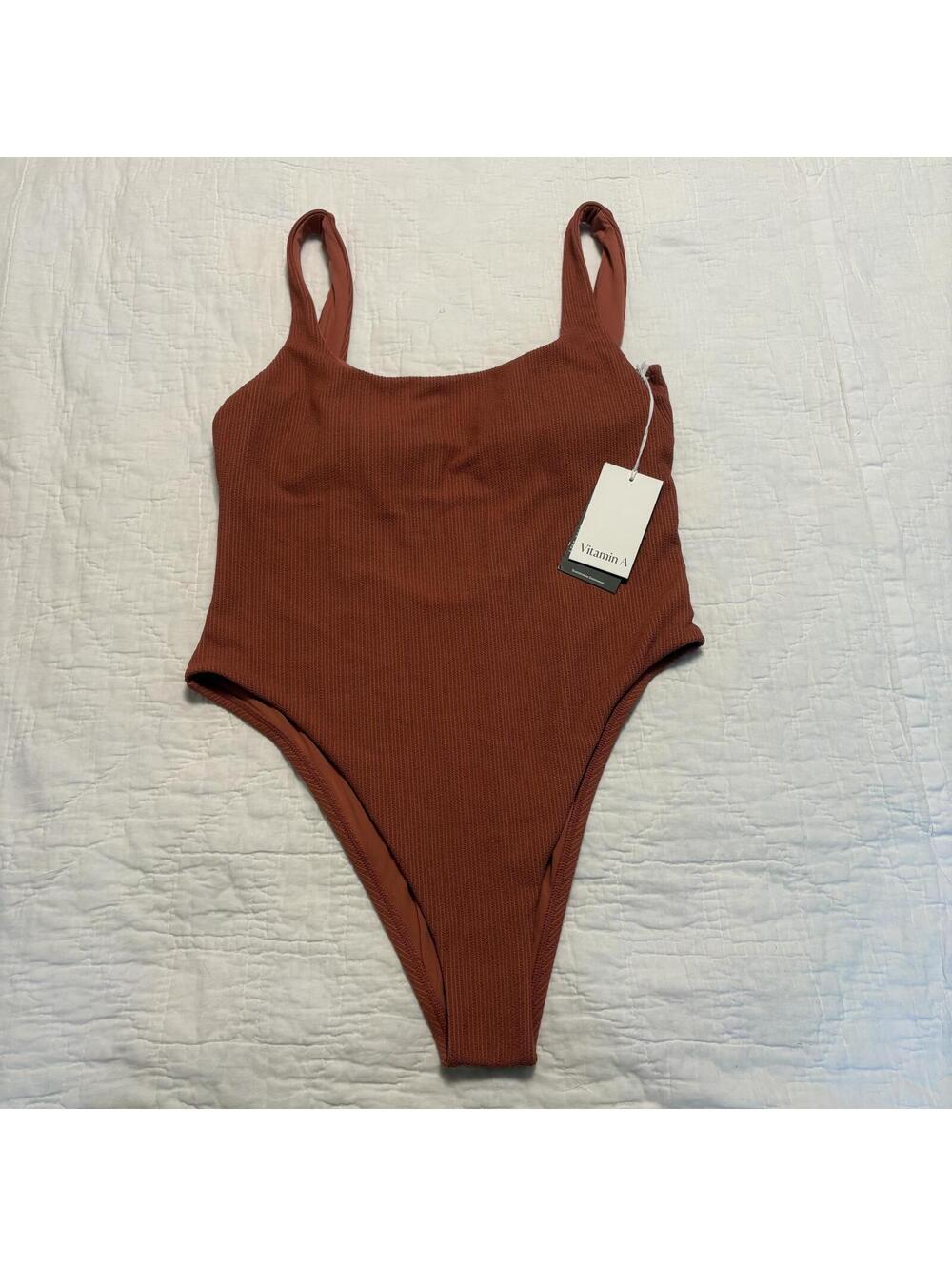 NWT Vitamin A Mauve Ribbed One-Piece Hight-Cut Swimsuit XXL